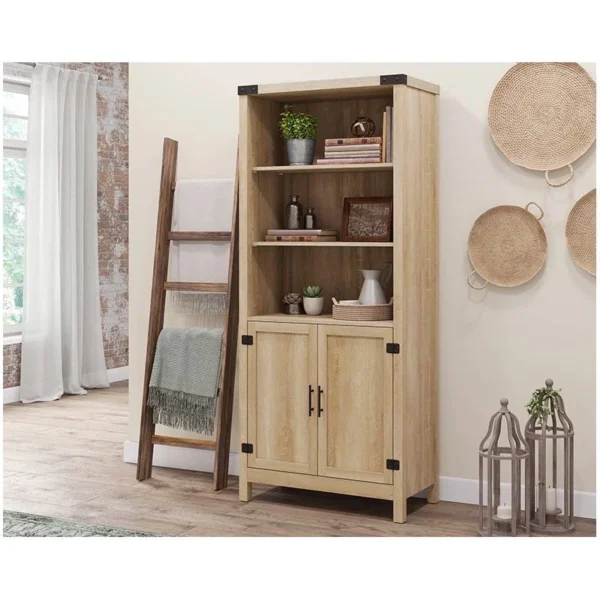 FarmHome Oak Adjustable Shelves Entryway Bookcase Storage