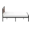 Queen Metal Platform Bed with Walnut Finish Wood Panel Headboard