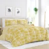 King Size Piece Yellow Reversible Daisy Medallion Stripped Comforter Set