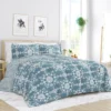 King size Piece Blue and White Reversible Floral Striped Comforter Set