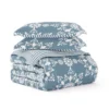 King size Piece Blue and White Reversible Floral Striped Set