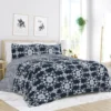 King size Piece Navy Blue White Reversible Floral Striped Comforter Set