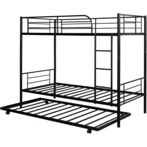 Twin over Twin Bunk bed with Trundle Bed in Black Metal