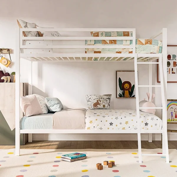 Twin over Twin Modern Metal Bunk Bed Frame in White