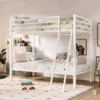 Twin over Twin Modern Metal Bunk Bed Frame in White with Ladder