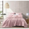 King Pink Microfiber Diamond Quilted Bedspread Set Frayed Edges