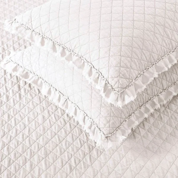 White Farmhouse Microfiber Diamond Quilted Bedspread Set Frayed Edges