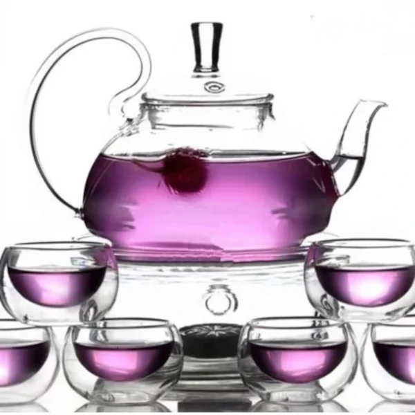 Piece Glass Teapot Set with Glasses and Warmer