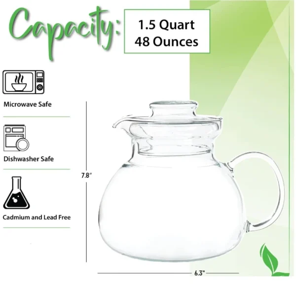 Stovetop Clear Glass Teapot Kettle with Lid