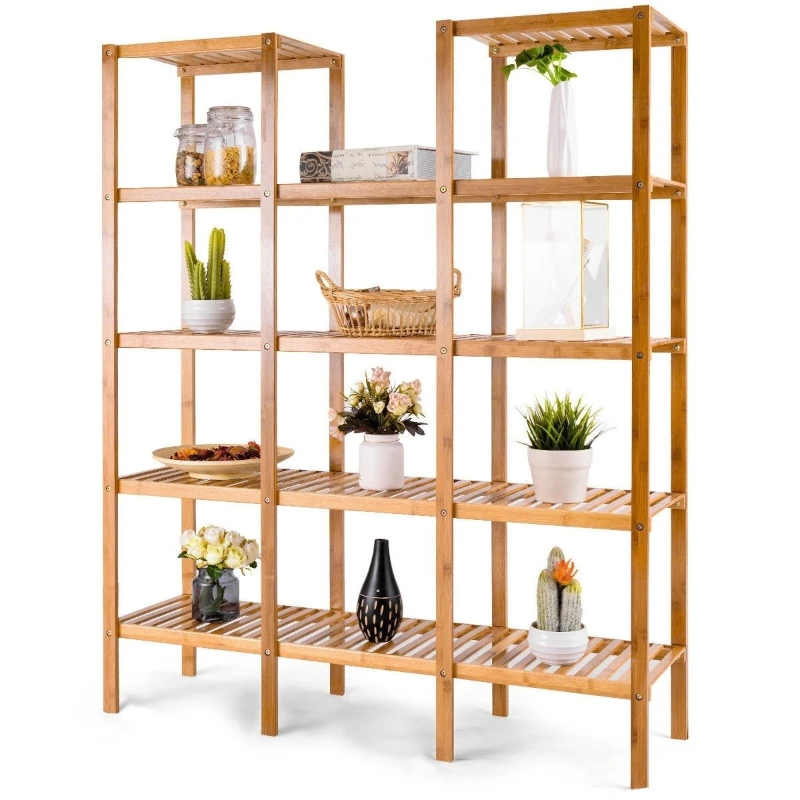 Bamboo Wood Shelf Bookcase Plant Stand Shelving Unit