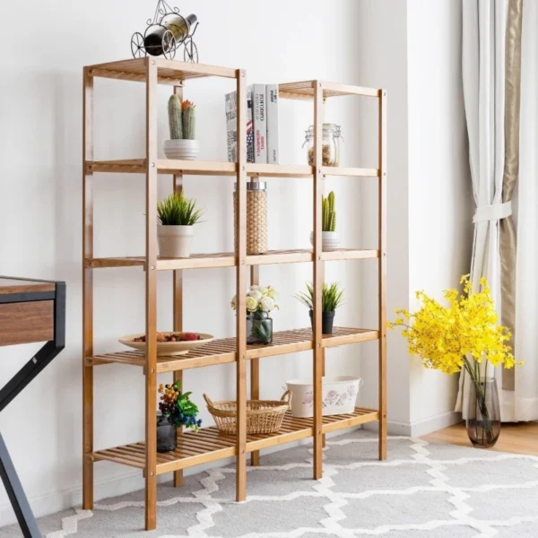 Wood Shelf Bookcase Plant Stand Shelving