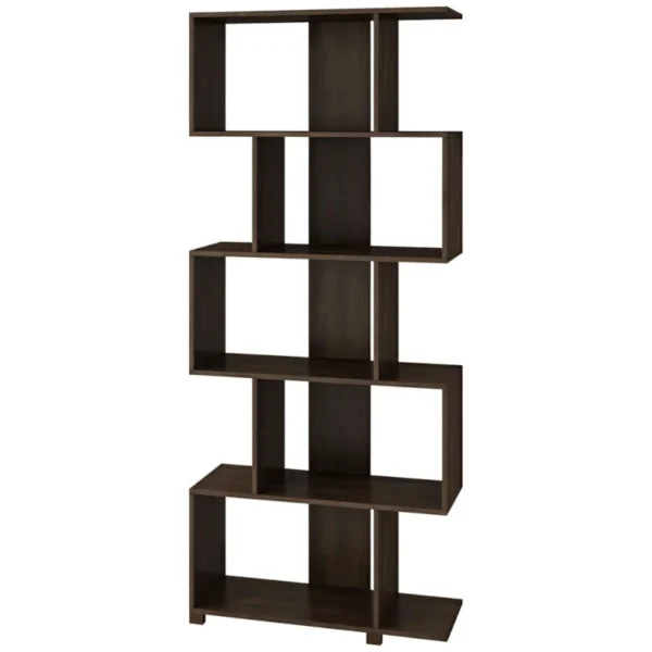 Modern Zig Zag Bookcase with Shelves in Dark